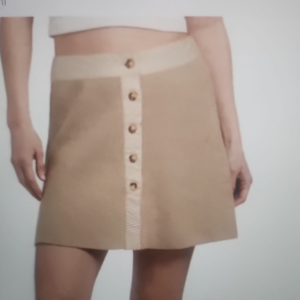 Torn by Ronny Kobo Beige Button-Front Mini Skirt